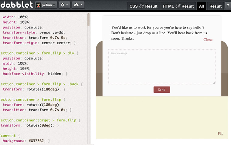 Find a simplified version of 3D contact form on dabblet